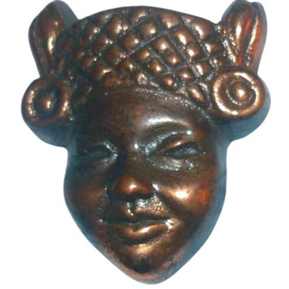 Vintage Copper Asian Happy Face Brooch Pin‎ Ornate Headdress Mask Figural